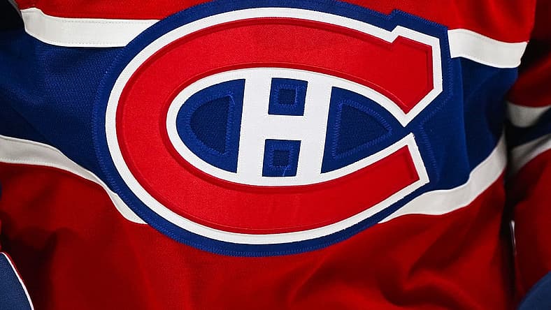 Sep 27, 2023; Montreal, Quebec, CAN; View of a Montreal Canadiens logo on a jersey worn by a member of the team during the third period at Bell Centre. Mandatory Credit: David Kirouac-USA TODAY Sports