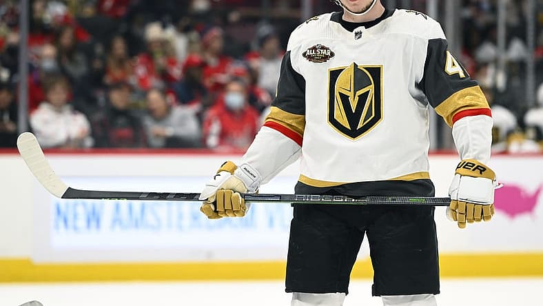 Jan 24, 2022; Washington, District of Columbia, USA; Vegas Golden Knights center Nolan Patrick (41) on the ice against the Washington Capitals during the second period at Capital One Arena. Mandatory Credit: Brad Mills-USA TODAY Sports