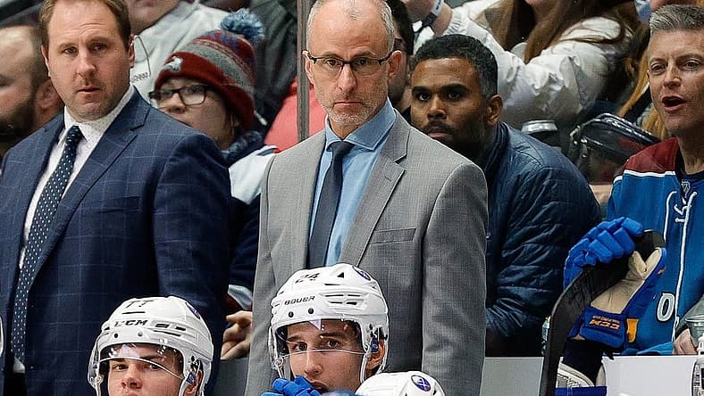 Dec 15, 2022; Denver, Colorado, USA; Buffalo Sabres head coach Don Granato looks on in the second period against the Colorado Avalanche at Ball Arena. Mandatory Credit: Isaiah J. Downing-USA TODAY Sports