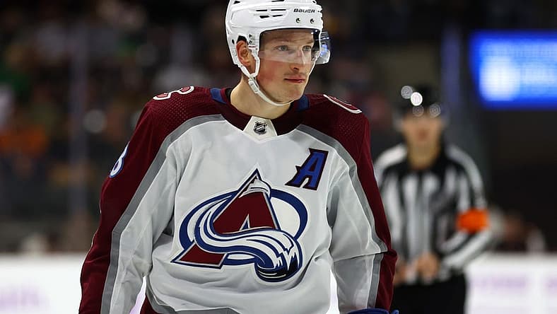 Nov 30, 2023; Tempe, Arizona, USA; Colorado Avalanche defenseman Cale Makar (8) against the Arizona Coyotes at Mullett Arena. Mandatory Credit: Mark J. Rebilas-USA TODAY Sports