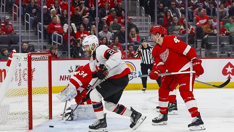 Dec 9, 2023; Detroit, Michigan, USA; Ottawa Senators right wing Claude Giroux (28) scores a goal during the first period at Little Caesars Arena. Mandatory Credit: Brian Bradshaw Sevald-USA TODAY Sports