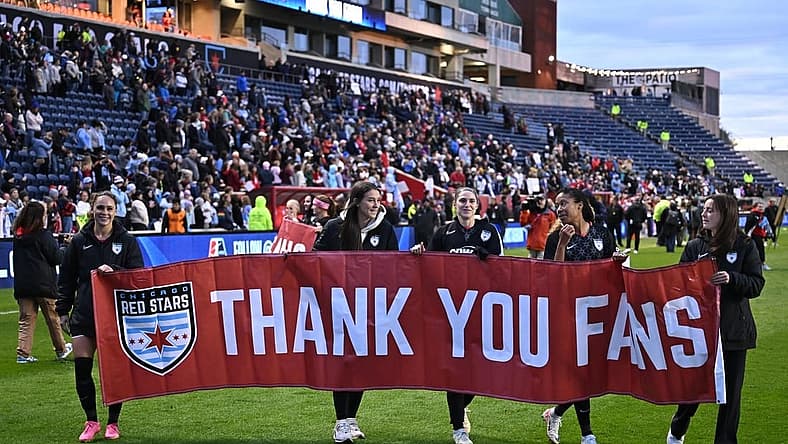 Oct 15, 2023; Bridgeview, Illinois, USA; Chicago Red Stars thank fans after the game against OL Reign at SeatGeek Stadium. Mandatory Credit: Daniel Bartel-USA TODAY Sports