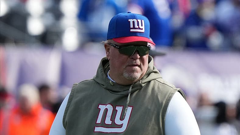 Giants defensive coordinator Don "Wink" Martindale during warm ups prior to the Houston Texans at the New York Giants in a game played at MetLife Stadium in East Rutherford, NJ on November 13, 2022.
The Houston Texans Face The New York Giants In A Game Played At Metlife Stadium In East Rutherford Nj On November 13 2022