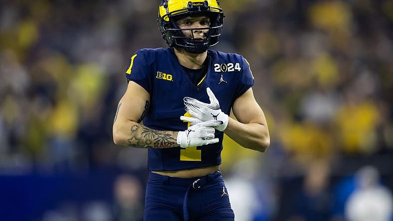Jan 8, 2024; Houston, TX, USA; Michigan Wolverines wide receiver Roman Wilson (1) against the Washington Huskies during the 2024 College Football Playoff national championship game at NRG Stadium. Mandatory Credit: Mark J. Rebilas-USA TODAY Sports