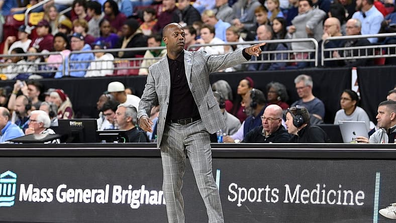 Jan 20, 2024; Chestnut Hill, Massachusetts, USA; Boston College Eagles head coach Earl Grant signals during the first half against the North Carolina Tar Heels at Conte Forum. Mandatory Credit: Eric Canha-USA TODAY Sports