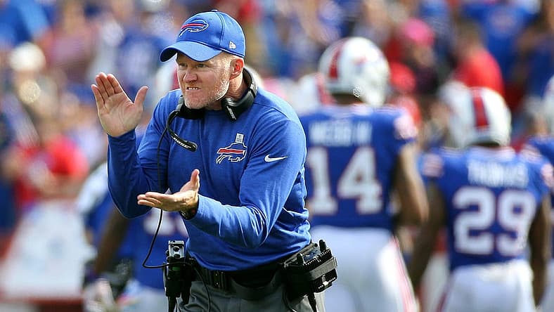 Bills head coach Sean McDermott is fired up after a field goal.