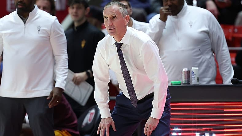 Feb 10, 2024; Salt Lake City, Utah, USA; Arizona State Sun Devils head coach Bobby Hurley looks on against the Utah Utes during the second half at Jon M. Huntsman Center. Mandatory Credit: Rob Gray-USA TODAY Sports