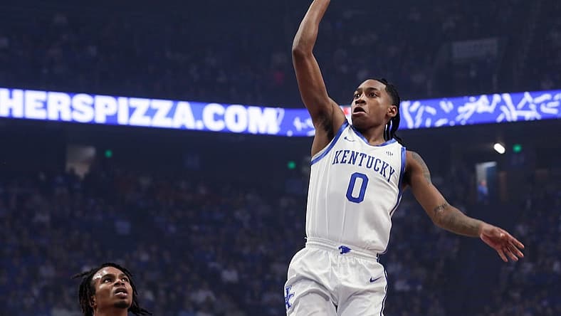 Kentucky   s Rob Dillingham makes the bucket against Ole Miss Tuesday night in Rupp Arena.
Feb. 13, 2024
