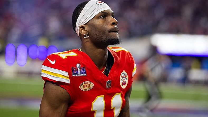 Feb 11, 2024; Paradise, Nevada, USA; Kansas City Chiefs wide receiver Marquez Valdes-Scantling (11) against the San Francisco 49ers in Super Bowl LVIII at Allegiant Stadium. Mandatory Credit: Mark J. Rebilas-USA TODAY Sports