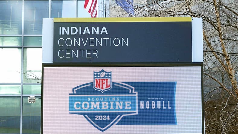 Mar 3, 2024; Indianapolis, IN, USA; The marquee sign at the Indiana Convention Center, the site of the 2024 NFL Scouting Combine. Mandatory Credit: Kirby Lee-USA TODAY Sports