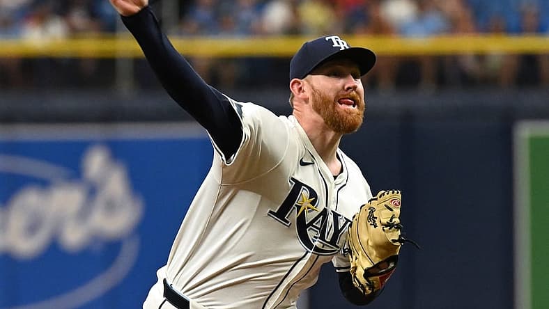 Mar 30, 2024; St. Petersburg, Florida, USA; Tampa Bay Rays starting pitcher Zack Littell (52) throws a pitch in the first inning of the game against the Toronto Blue Jays at Tropicana Field. Mandatory Credit: Jonathan Dyer-USA TODAY Sports