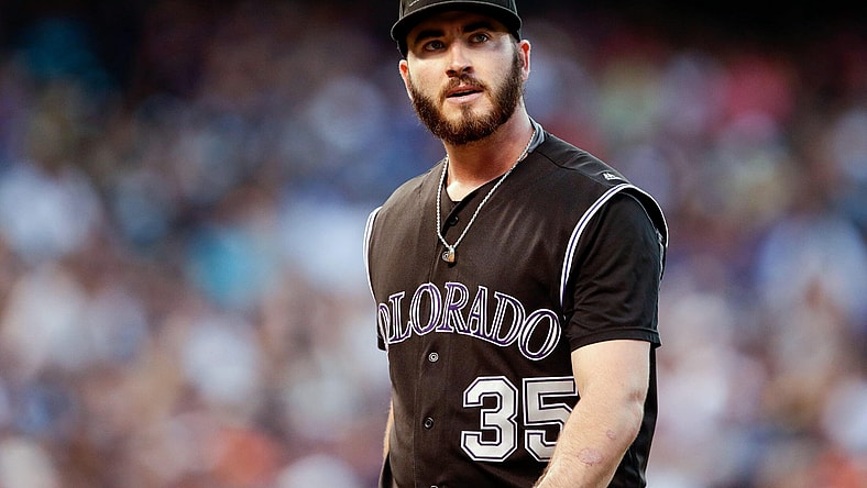 Aug 6, 2016; Denver, CO, USA; Colorado Rockies starting pitcher Chad Bettis (35) in the sixth inning against the Miami Marlins at Coors Field. Mandatory Credit: Isaiah J. Downing-USA TODAY Sports