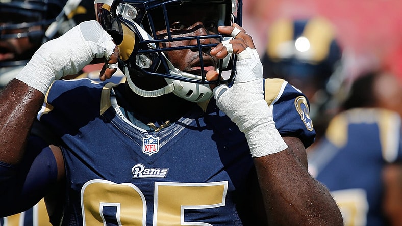 Caption: Sep 25, 2016; Tampa, FL, USA; Los Angeles Rams defensive end William Hayes (95) works out prior to the game at Raymond James Stadium. Mandatory Credit: Kim Klement-USA TODAY Sports