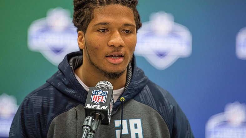 Mar 5, 2017; Indianapolis, IN, USA; Washington Huskies defensive back Sidney Jones speaks to the media during the 2017 combine at Indiana Convention Center. Mandatory Credit: Trevor Ruszkowski-USA TODAY Sports