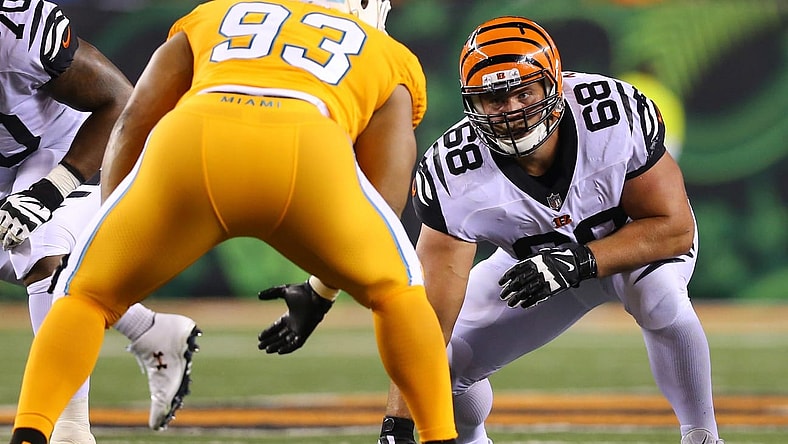 Sep 29, 2016; Cincinnati, OH, USA; Cincinnati Bengals guard Kevin Zeitler (68) against the Miami Dolphins at Paul Brown Stadium. The Bengals won 22-7. Mandatory Credit: Aaron Doster-USA TODAY Sports