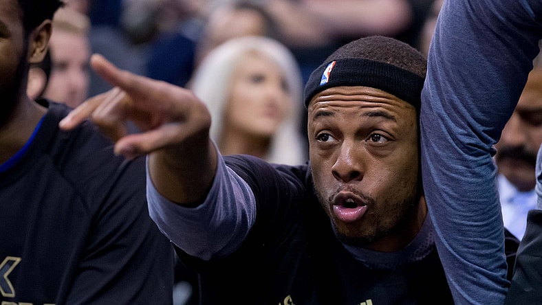 Feb 13, 2017; Salt Lake City, UT, USA; LA Clippers forward Paul Pierce (34) yells at Utah Jazz center Rudy Gobert (not pictured) from the bench area during the first half at Vivint Smart Home Arena. Mandatory Credit: Russ Isabella-USA TODAY Sports