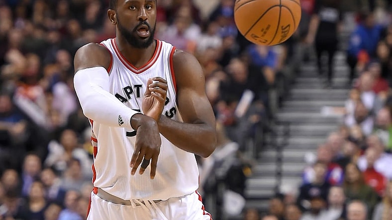 Mar 13, 2017; Toronto, Ontario, CAN; Toronto Raptors forward Patrick Patterson (54) makes a pass during the second half of a100-78 win over Dallas Mavericks at Air Canada Centre. Mandatory Credit: Dan Hamilton-USA TODAY Sports