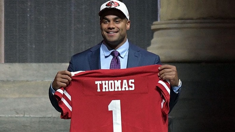 Apr 27, 2017; Philadelphia, PA, USA; Solomon Thomas (Stanford) is selected as the number 3 overall pick to the San Francisco 49ers in the first round the 2017 NFL Draft at the Philadelphia Museum of Art. Mandatory Credit: Kirby Lee-USA TODAY Sport