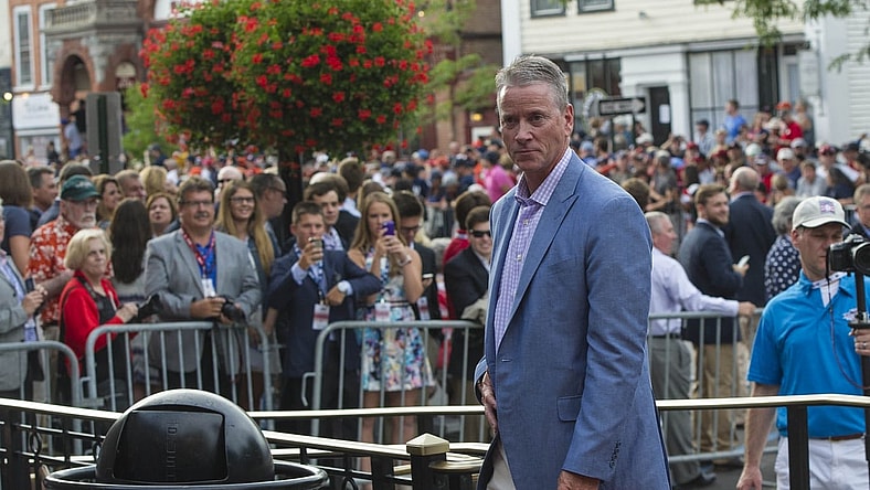 Jul 25, 2015; Cooperstown, NY, USA; Hall of Famer Tom Glavine arrives at National Baseball Hall of Fame. Mandatory Credit: Gregory J. Fisher-USA TODAY Sports