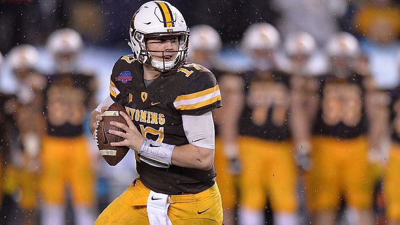 Dec 21, 2016; San Diego, CA, USA; Wyoming Cowboys quarterback Josh Allen (17) looks to pass during the third quarteragainst the Brigham Young Cougars at Qualcomm Stadium. Mandatory Credit: Jake Roth-USA TODAY Sports