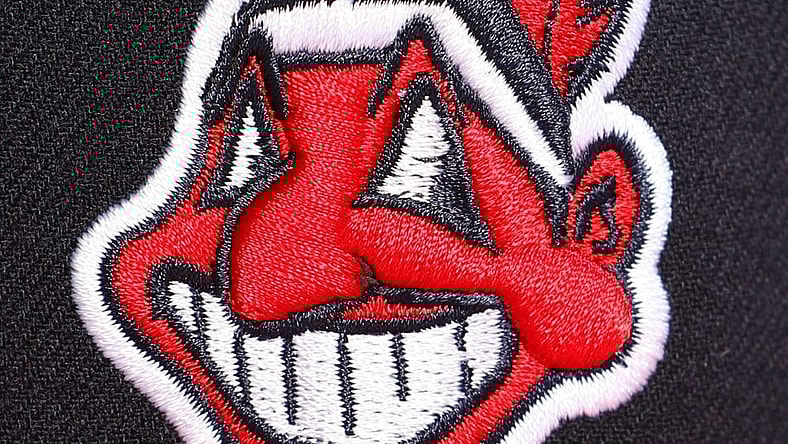 Feb 24, 2017; Goodyear, AZ, USA; Detailed view of the indian Chief Wahoo logo on a Cleveland Indians baseball hat during photo day at Goodyear Ballpark. Mandatory Credit: Mark J. Rebilas-USA TODAY Sports