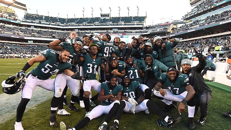 Eagles players celebrate a big win in NFL Week 12