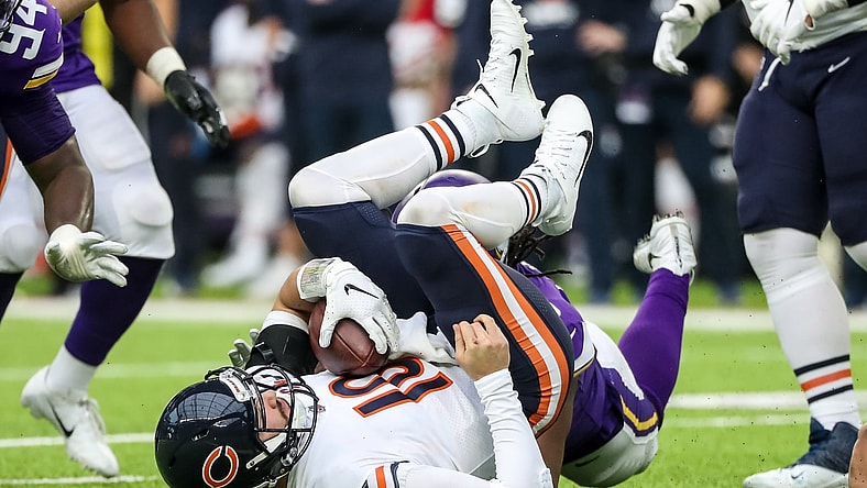Chicago Bears QB Mitchell Trubisky sacked by the Vikings
