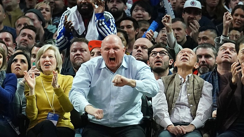 Clippers owner Steve Ballmer during game against the Hawks