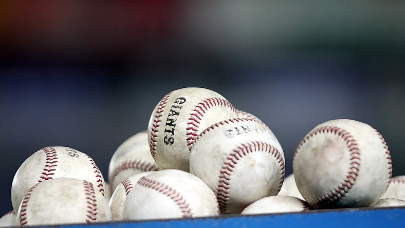 Baseballs before a Nippon Professional Baseball game