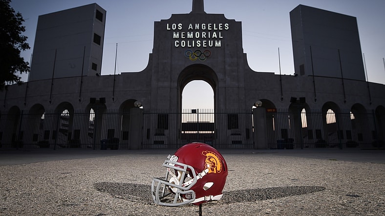 General view of USC college football helmet
