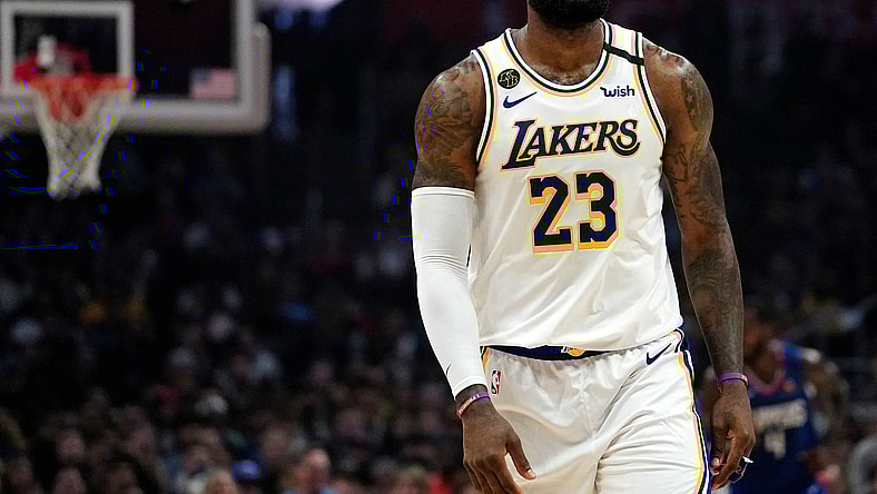 Los Angeles Lakers star LeBron James on the court against the Clippers.