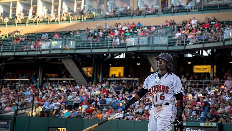A minor league baseball players waits for at-bat