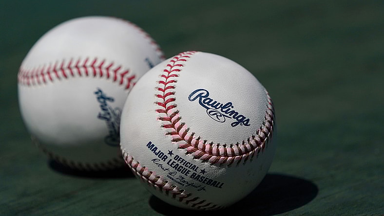 MLB baseballs on display