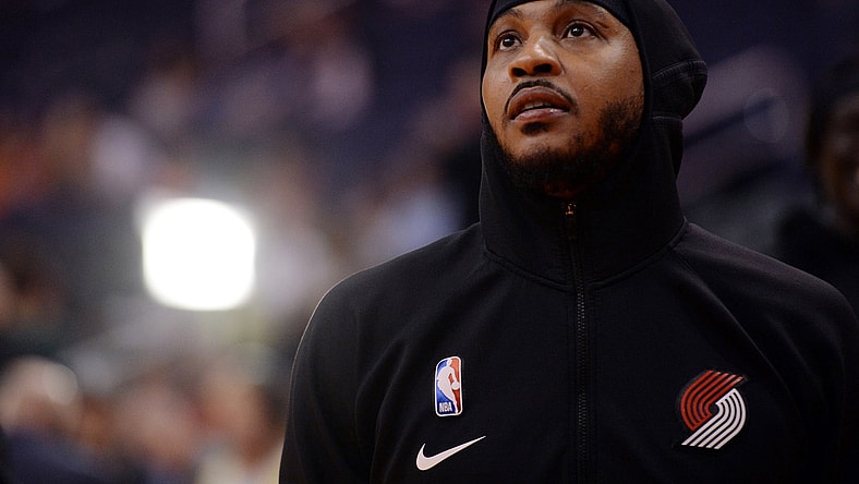 Carmelo Anthony looks on prior to an NBA game.