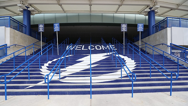 Tampa Bay Lightning logo on steps at stadium