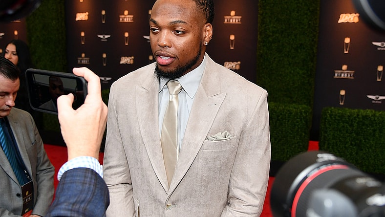 Tennessee Titans RB Derrick Henry speaks to the media at the NFL Honors Award show.