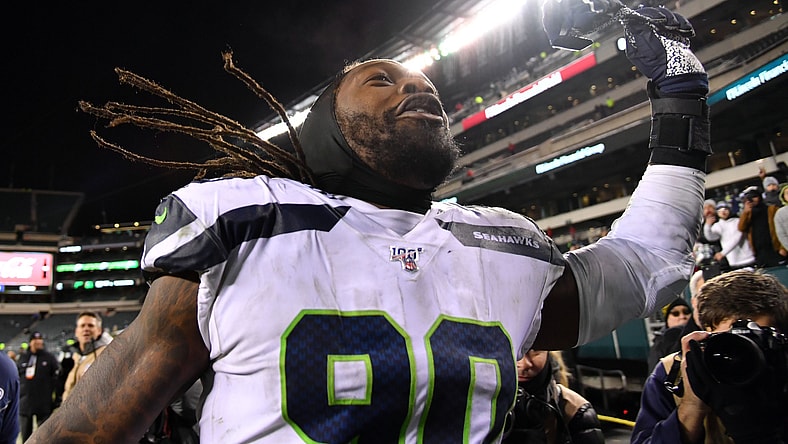 Seahawks Jadeveon Clowney celebrates playoff win