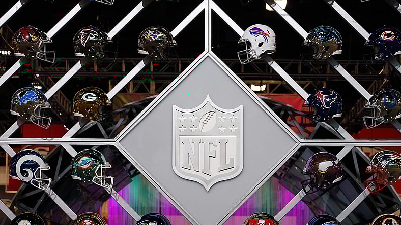 NFL helmets during Super Bowl in Miami