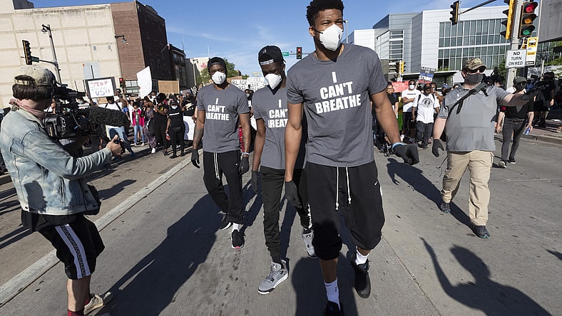 Giannis Antetokounmpo takes part in Black Lives Matter protest
