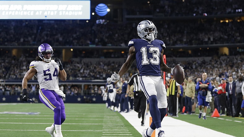 Dallas Cowboys receiver Michael Gallup scores a touchdown