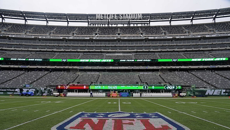 NFL logo at midfield at MetLife Stadium