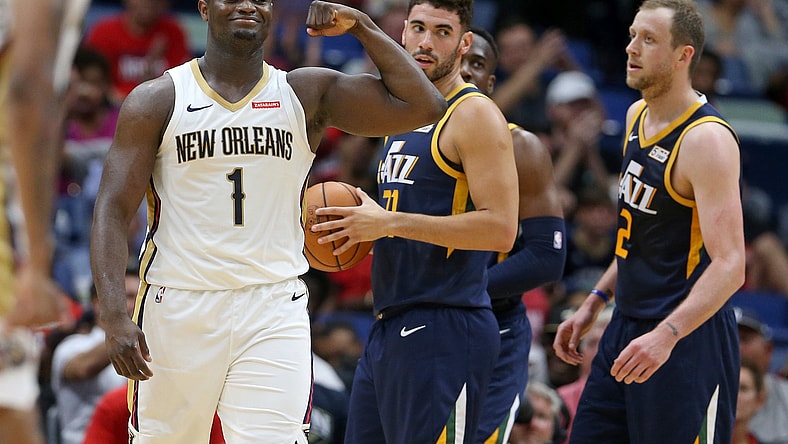 New Orleans Pelicans forward Zion Williamson and Utah Jazz players