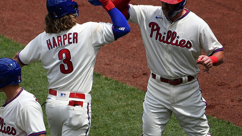 Philadelphia Phillies outfielder Bryce Harper and first baseman Rhys Hoskins