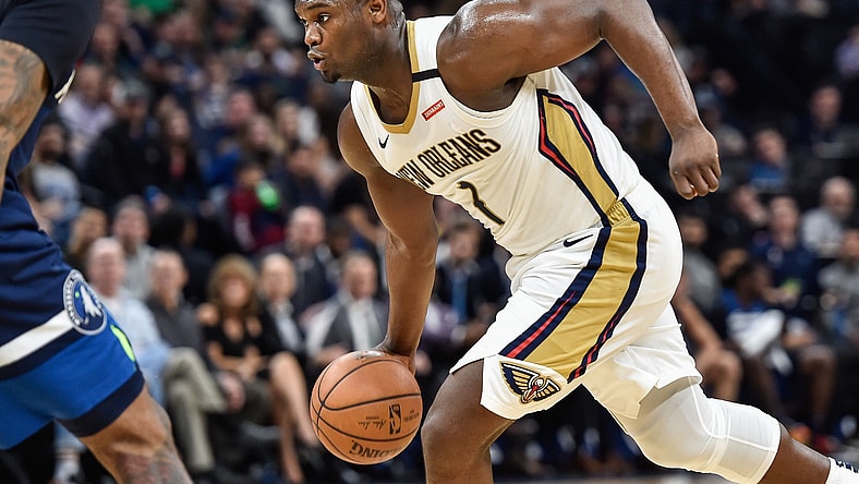 Pelicans star Zion Williamson in an NBA game against the Timberwolves
