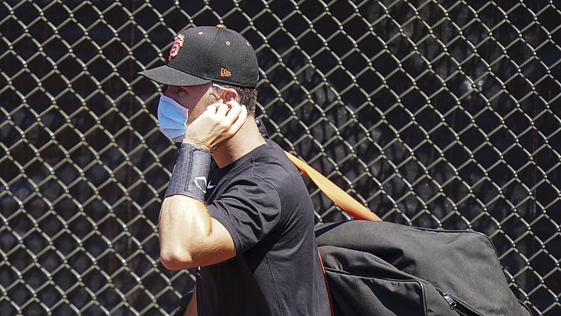 Giants star Buster Posey during spring training workout