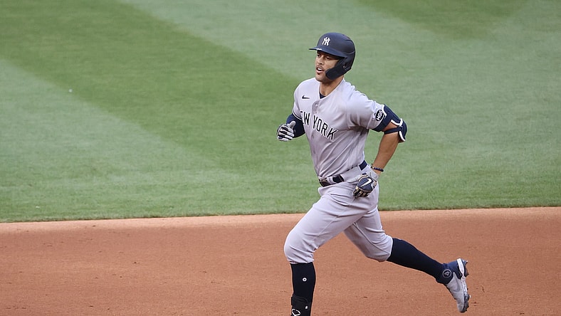 Yankees' Giancarlo Stanton after HR against Nationals on Opening Day.