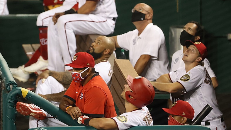 Washington Nationals players in the dugout