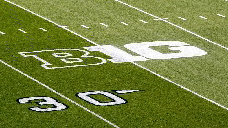 Big Ten conference logo on football field