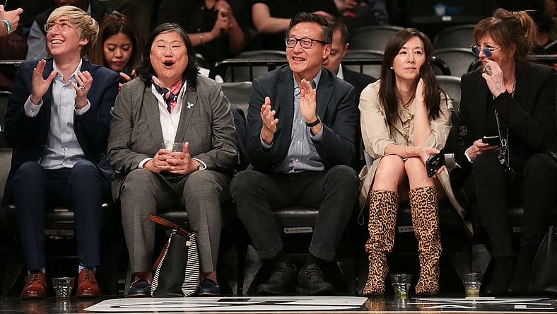 Nets owners Clara and Joe Tsai watch NBA exhibition game