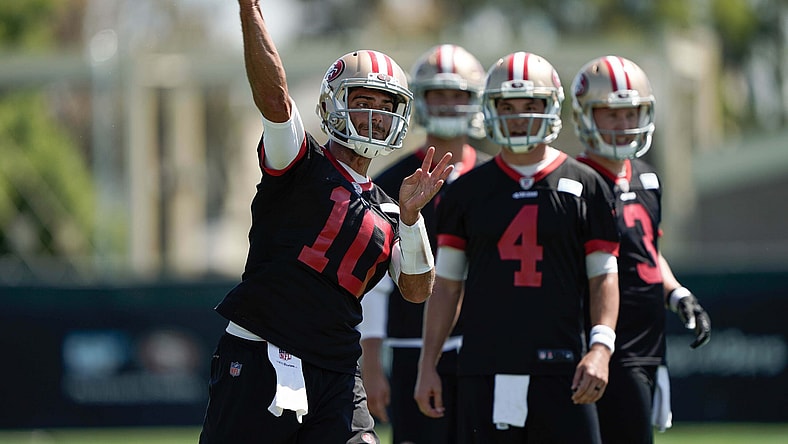 Jimmy Garoppolo and Nick Mullens during 49ers training camp